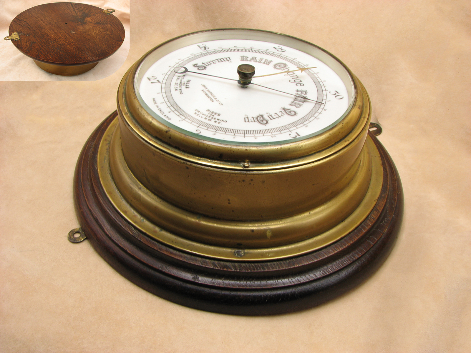Antique Ships aneroid barometer signed John Barker Kensington